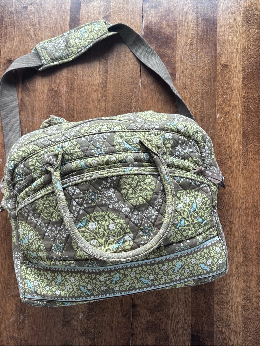Vera Bradley Quilted Floral Travel Tote Bag in Olive Green